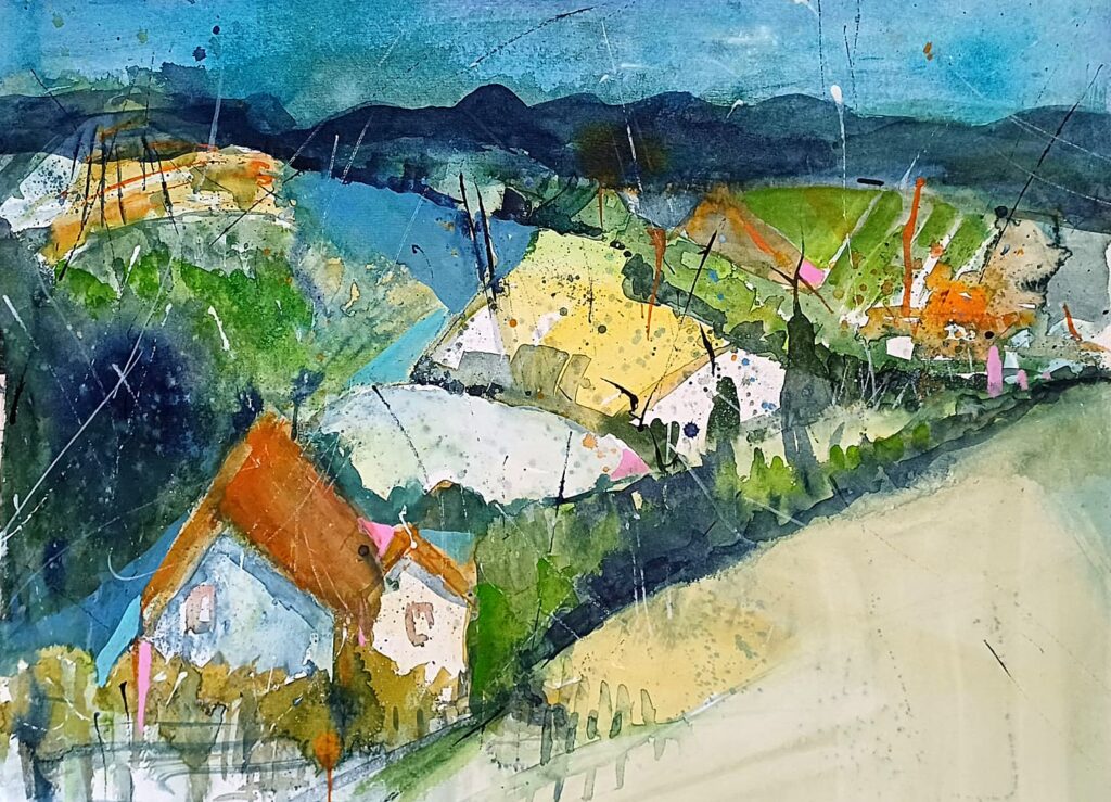 Hügellandschaft – Aquarell von Brigitte Tekautz