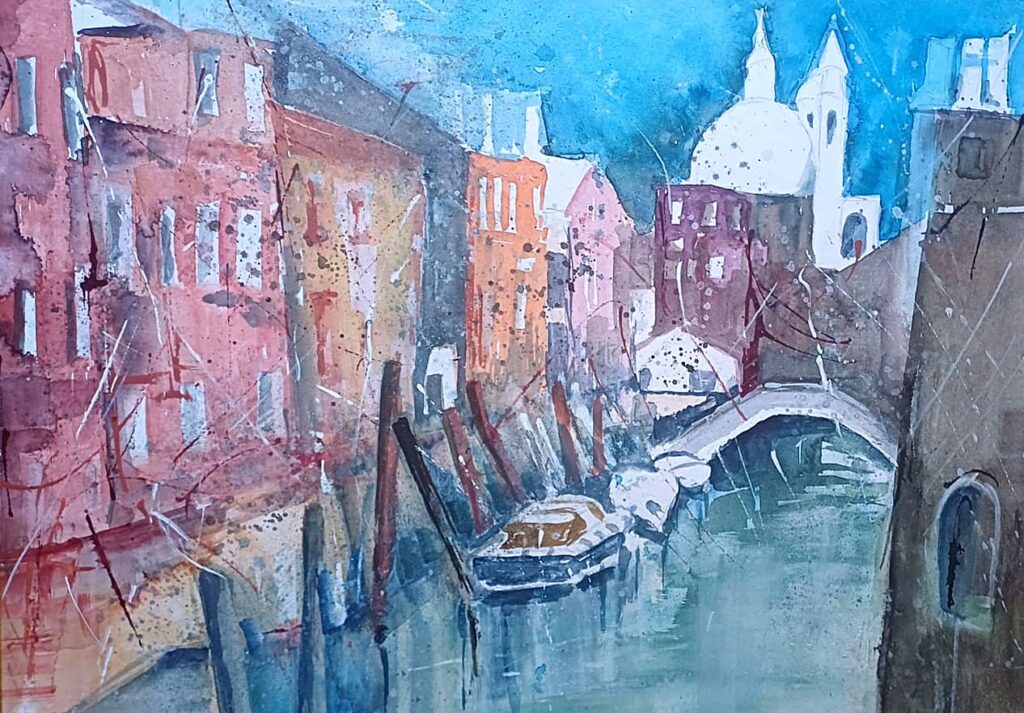 Kanal mit Brücke – Aquarell von Brigitte Tekautz