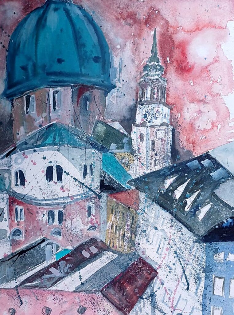 Kuppel und Turm – Aquarell von Brigitte Tekautz
