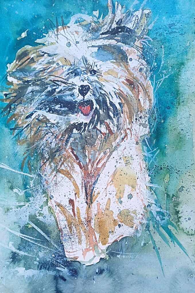 Laufender Hund – Aquarell von Brigitte Tekautz