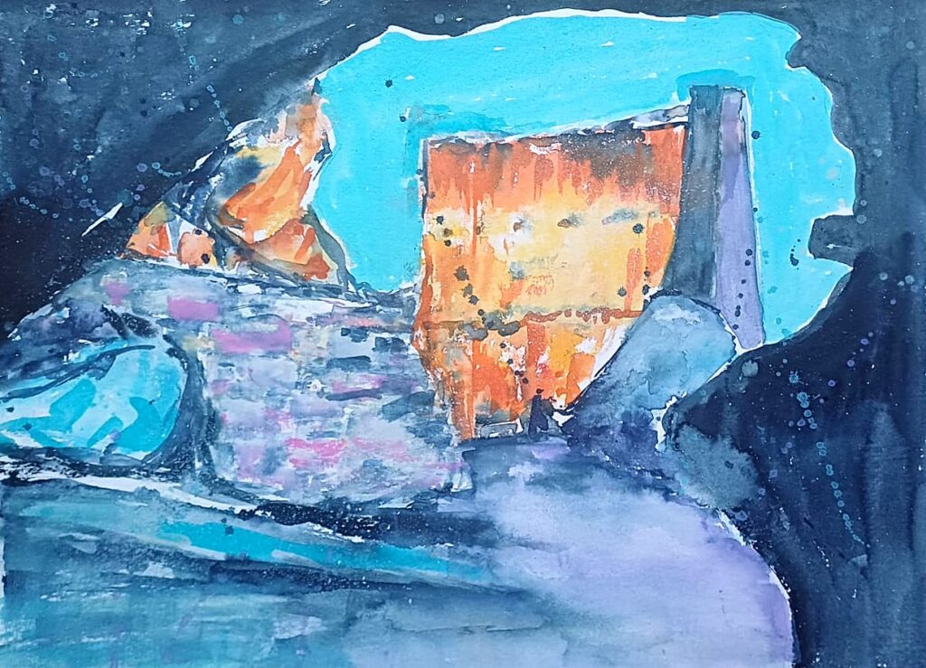 Leuchtender Fels – Aquarell von Brigitte Tekautz