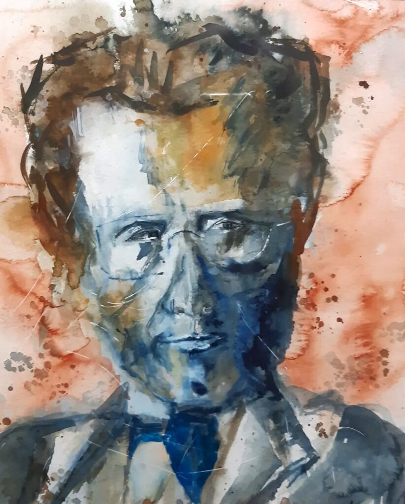 Porträt in Blau und Orange – Bild von Brigitte Tekautz
