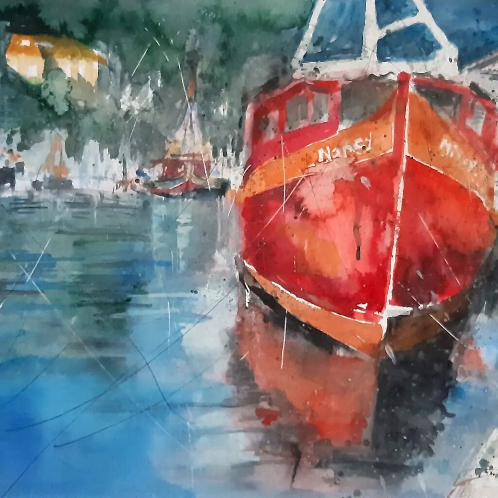 Rotes Boot, Norwegen – Bild von Brigitte Tekautz