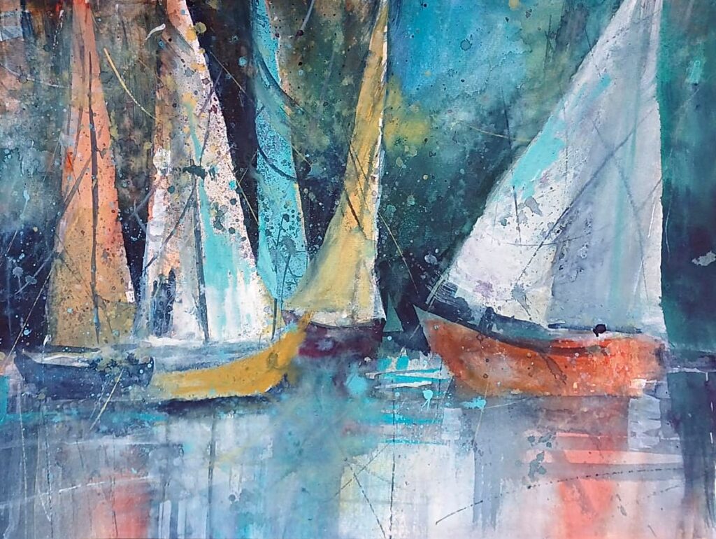Segelboote – Aquarell von Brigitte Tekautz