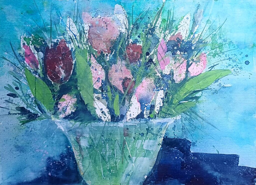 Tulpen in der Vase – Aquarell von Brigitte Tekautz