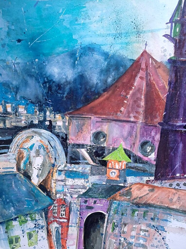Über den Dächern – Aquarell von Brigitte Tekautz