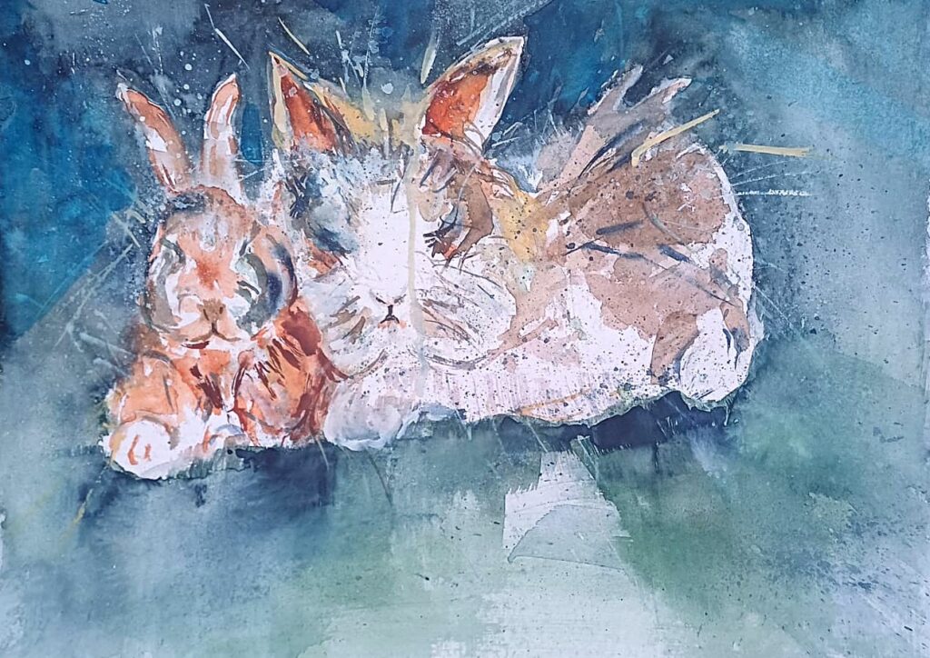 Zwei Kaninchen – Aquarell von Brigitte Tekautz